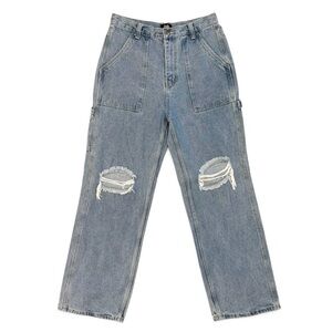 Simple Society Distressed Wide Leg Jeans Light Blue Wash